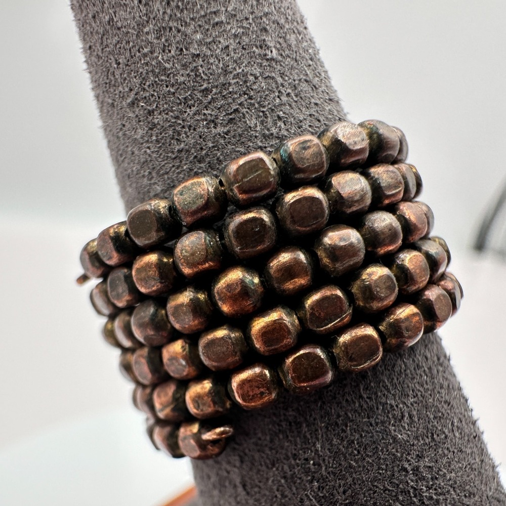 Vintage Y2K Copper Tone Beaded Wrap Ring Boho Statement Jewelry